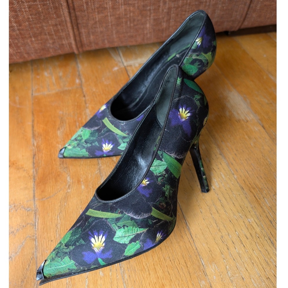 Givenchy Floral Satin Pumps‎ Metal Toe Cap Pointed Heels Italy 36.5